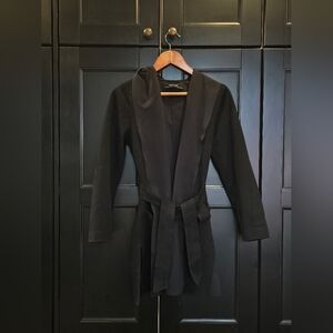Zara Soft Wrap Hooded Coat- Black- Size XS